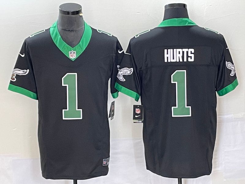 Men Philadelphia Eagles #1 Hurts Black Nike Throwback Vapor Limited NFL Jersey